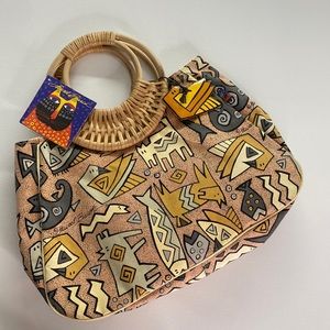 Laurel Burch (California, USA) Cloth and Wood Handle Bag with Various Animals